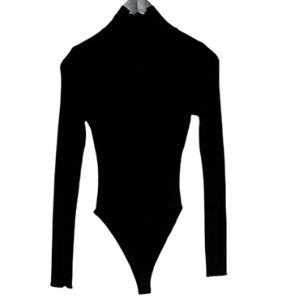 Free People Intimately Ribbed Knit Mock Neck Bodysuit in Black NWOT - Small